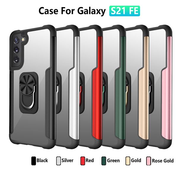 

clear phone case with finger ring holder stand for samsung galaxy s21fe s20 s21 plus ultra s20fe armor shockproof protective cover