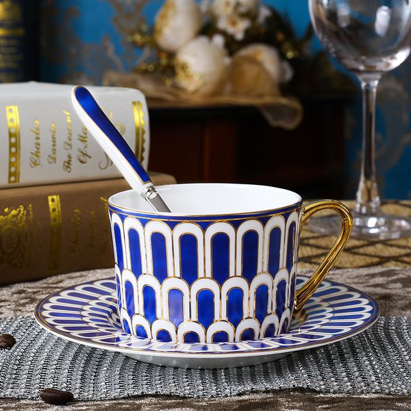 

small blue ceramic coffeeware sets luxury bone china coffee cups and saucers european porcelain british office teacup drinkware gift