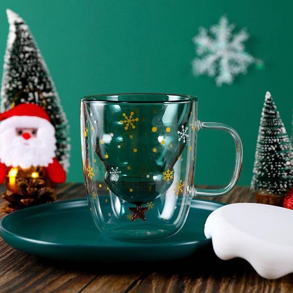 

christmas cup transparent double anti-scalding glass tree star coffee milk juice children's gift wine glasses