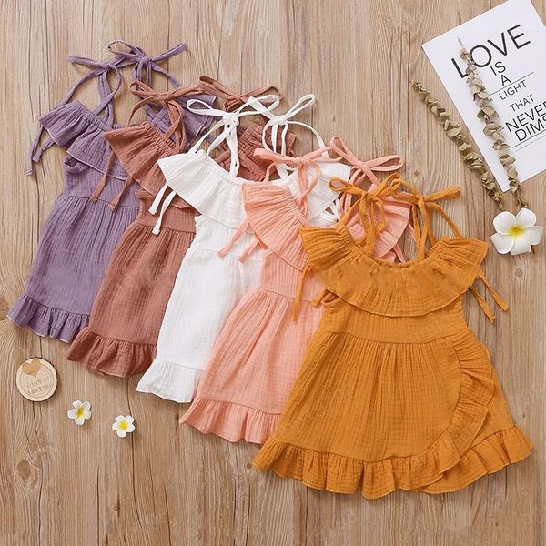 

kids clothes girls ruffle collar dress infant toddler solid color sling princess dresses summer fashion baby clothing, Red;yellow