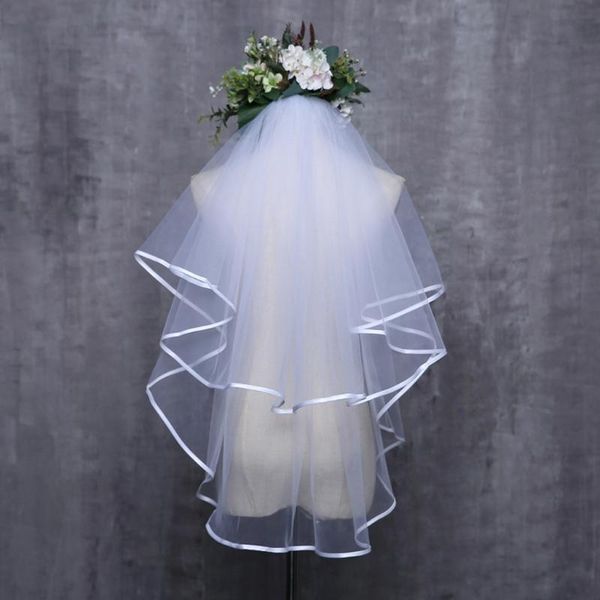 

bridal veils women wedding dress veil two layers tulle ribbon edge accessories, Black