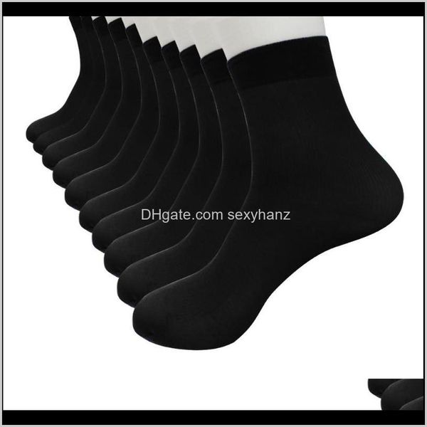 

underwear apparel drop delivery 2021 #z15 mens 10 pairs bamboo fiber ultra-thin elastic silky short silk stockings men socks chinelo masculi, Black