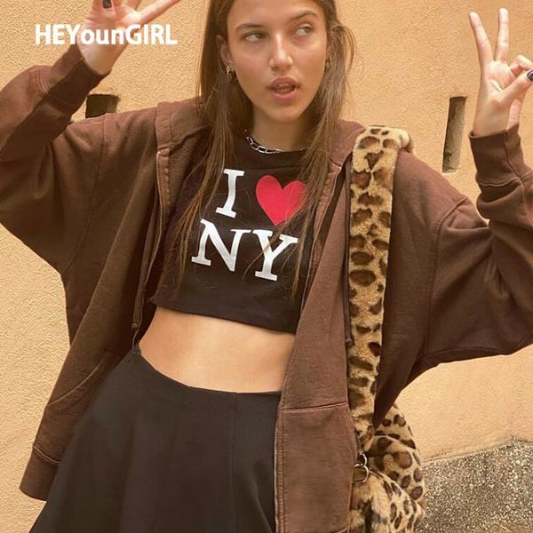 

women's jackets heyoungirl autumn casual oversized sweat jacket women fashion brown hooded coat ladies zipper loose streetwear overcoat, Black;brown
