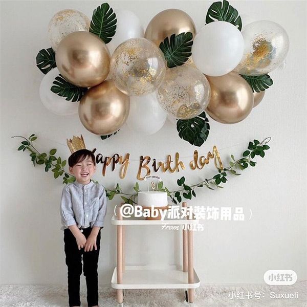 

15pcs/lot white gold confetti balloons chain 18inch metalic macaron balloon garland for baby shower birthday party decor supplie decoration