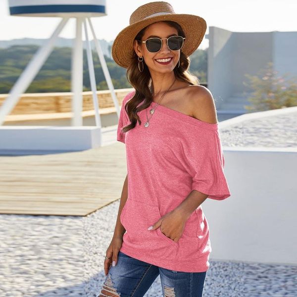 

women's blouses & shirts women casual solid splice shirt cold shoulder short sleeve blouse pocket vetement femme blusas mujer de moda, White