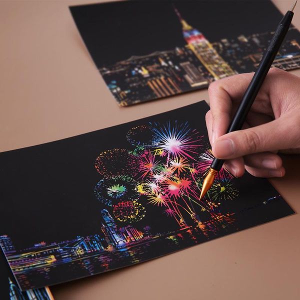 

4pcs/set magic colorful a5 drawing board paper painting scraping children learning education doodle scratch other arts and crafts