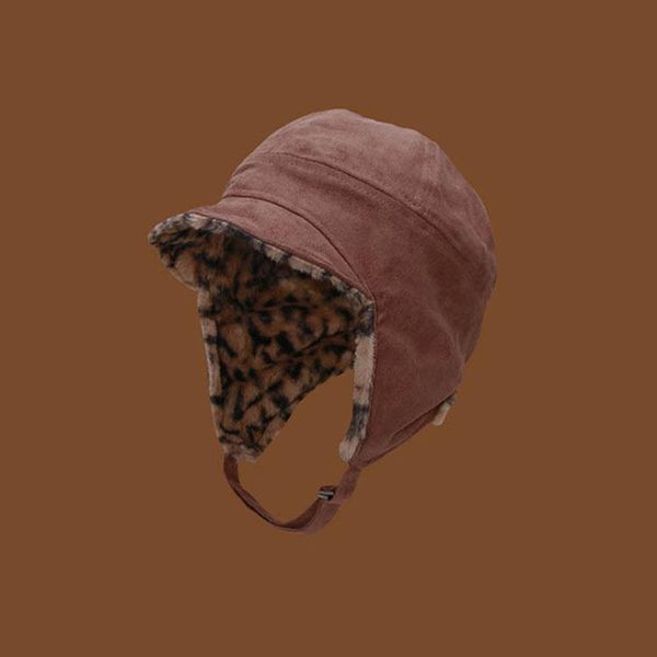

berets europe vintage suede bomber hats women fashion street autumn winter leopard windproof warm earflap caps skiing hat 56-58cm, Blue;gray