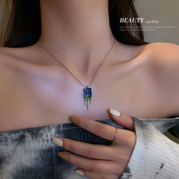 

chain women pendants 925 silver needle geometric gradient crystal personalized earrings korean suit necklace female minority design fashion