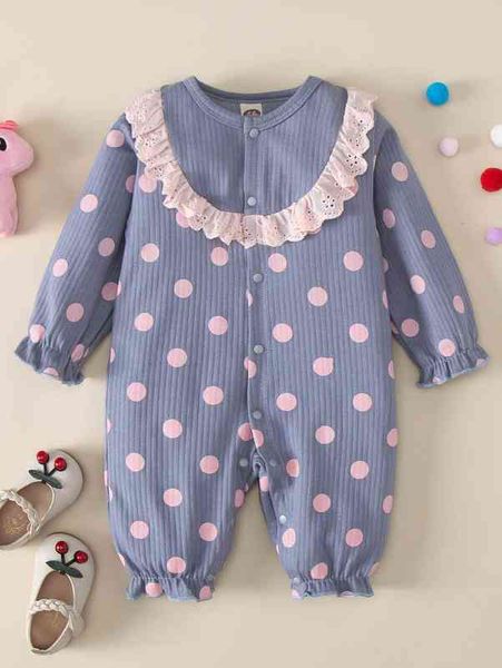 

baby girl polka dot button front jumpsuit she, Blue