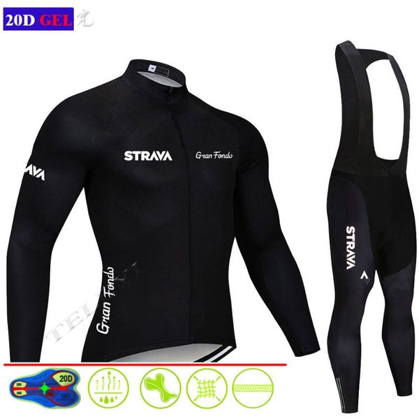 

racing sets 2021 strava cycling jersey long sleeve jerseys clothing bicycle team bike set, Black;blue