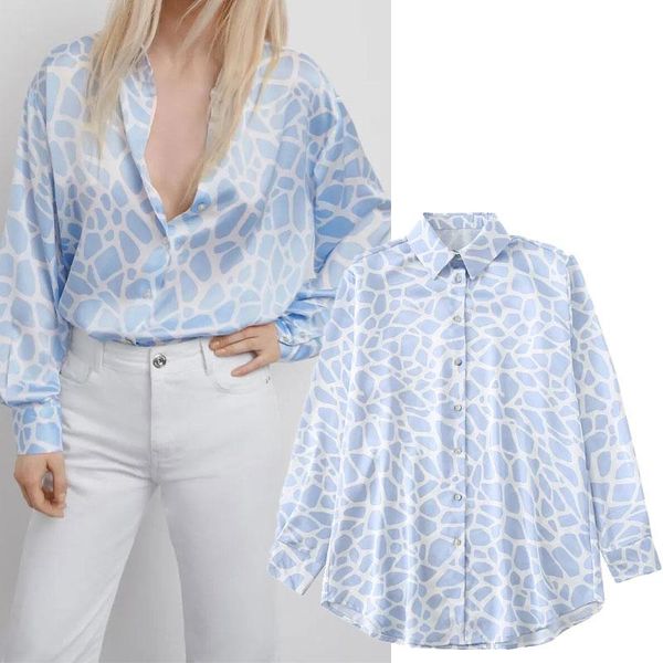 

women's blouses & shirts 2021summer printing loose oversized bf korean style pockets vintage office long sleevelong sleeve casual, White