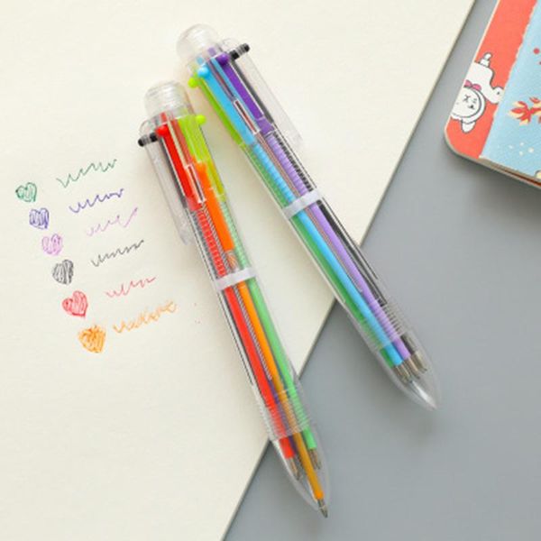 

transparent 6-color ballpoint pens cute student multicolor pen oily color school office stationery, Blue;orange