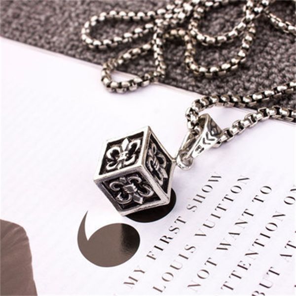 

design jewelry fashion three dimensional square cross figure carving pendant south korea fashion men's and women's lovers pendant, Silver