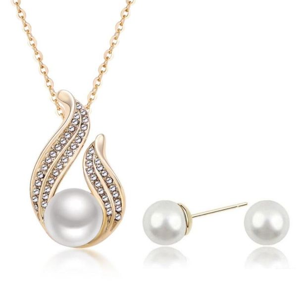 

earrings & necklace simulated pearl jewelry sets geometric rhinestone choker earring women wedding, Silver