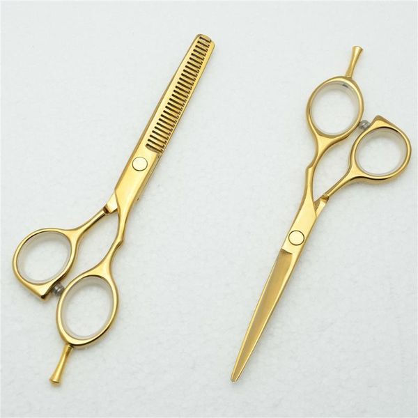 

5.5'' 16cm customized logo jp 440c golden professional human hair scissors hairdressing cutting shears thinning c10141