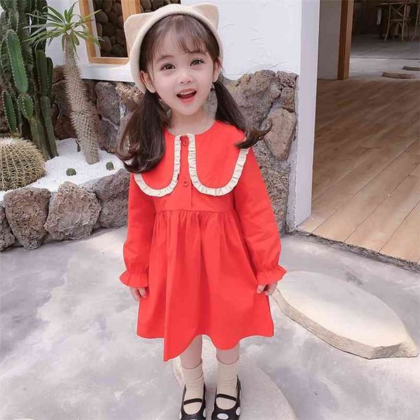

spring girls' dress korean autumn lapel long sleeve princess children's baby kids girls clothing 210625, Red;yellow