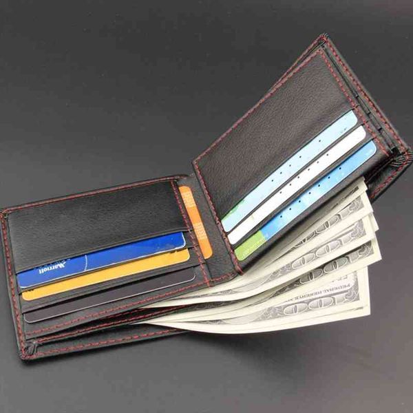 

black mens leather wallet credit card holder short cash money bag coin purse bifold bussiness multi functional clutch male, Red;black