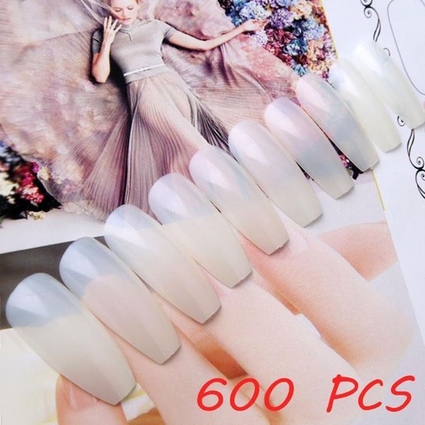 

600pcs/ set fake nail artificial long ballerina natural false coffin nails art tips full cover manicure faux ongles z11, Red;gold