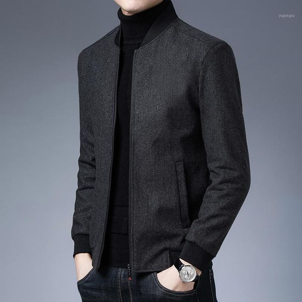 

men's jackets 2022 autumn and winter pure color casual stand-up collar jacket youth woolen fashion business, Black;brown