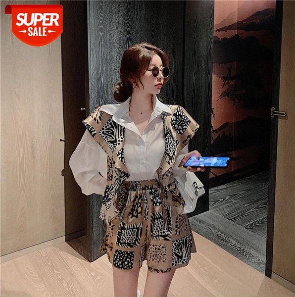 

korea imitation tencel loose boyfriend shirt with color scarf + high waist wide leg shorts #h778, Black