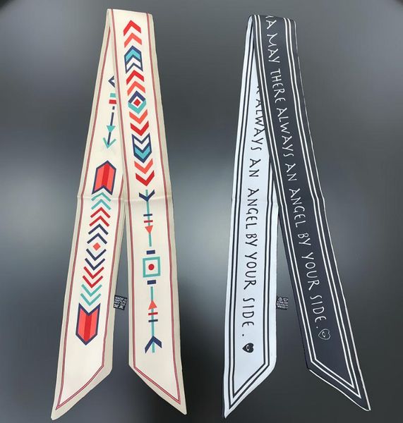 

bag scarf women twill silk skinny scarves ladies arrow design wrist towel foulard neckerchief headband, Blue;gray