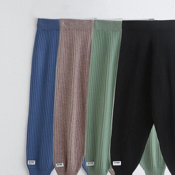 

winter knitted long with womens pants high waist solid candy color thick harem trousers, Black;white