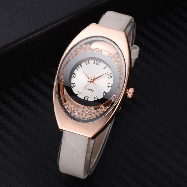 

women bracelet leather strap watch sport quartz wristwatch rhinestone rose gold ladies dress watches gift relogio feminino wristwatches, Slivery;brown