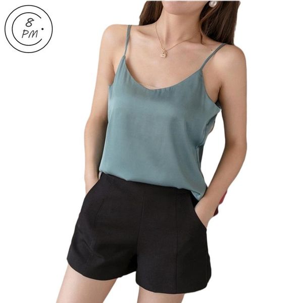 

women's tanks & camis 2021 summer v neck satin silk sling women backless tank basic sleeveless white vest camisole solid color gree