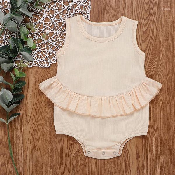 

soft cotton born one-pieces bodysuits summer toddler baby girls boys solid color sleeveless ruffles jumpsuits clothes outfits rompers, Blue