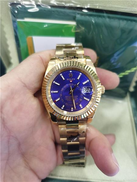 

Luxury with Original Box Watches 326938 18k Yellow Gold Champagne Blue Dial 42mm Automatic Fashion Men's Watch Wristwatch, Slivery;brown