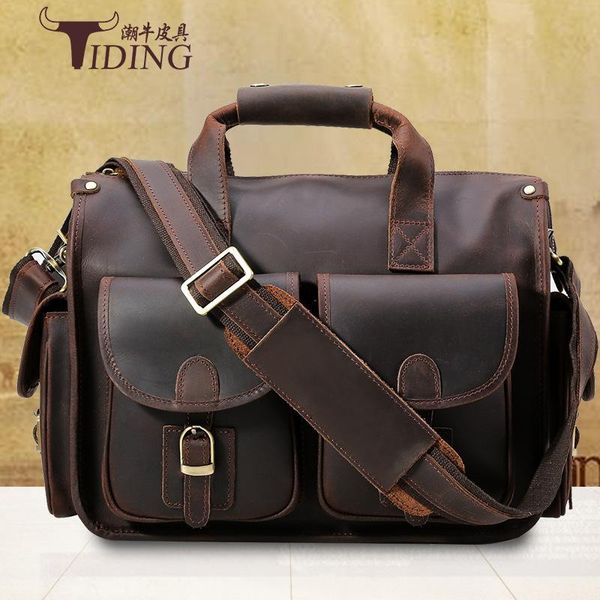 

briefcase for man cow leather 14" laphand travel bags male casual large capacity business fashion briefcases shoulder bag