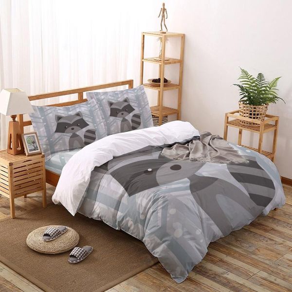 

bedding sets winter woods raccoon printed set  king size soft fashion duvet cover bed sheet pillowcase