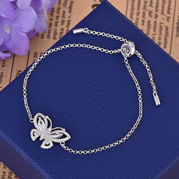 

link, chain women silver color butterfly bracelet for female crystal animal charm bridal wedding jewelry gift zk30, Black