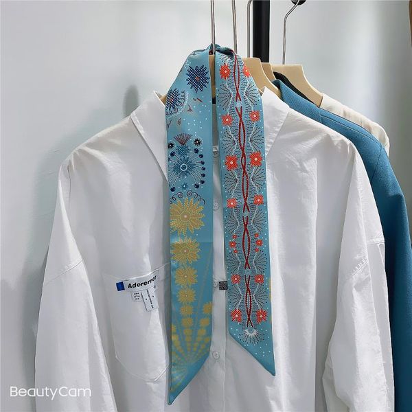 

scarves 2021 long silk scarf women retro style elegant hairband bag decoration ribbons wholesale, Blue;gray