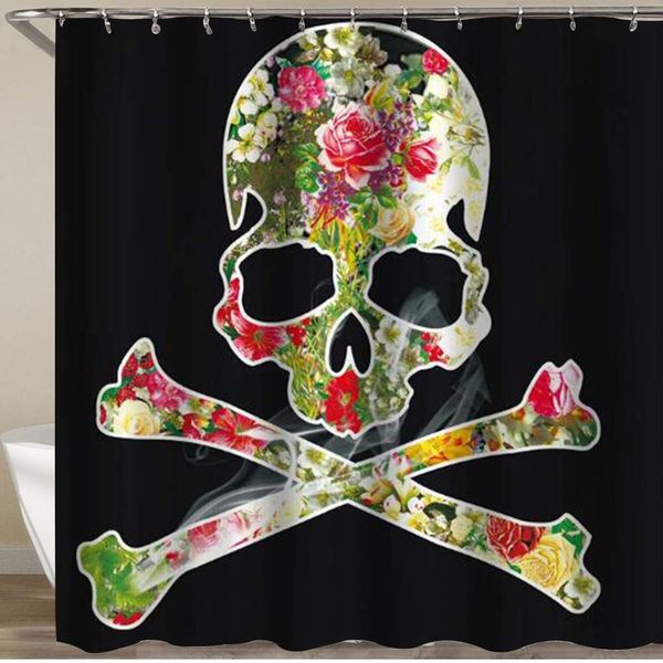 

shower curtain,halloween visual art skull and flowers,polyester fabric waterproof bath curtains hooks included - 72 x 72 inches