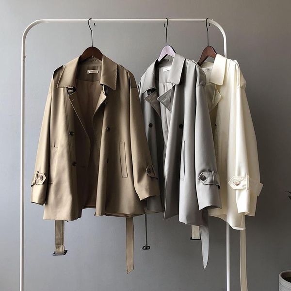 

women's trench coats autumn 2021 women windbreaker loose short british style jacket anorak female overcoat cardigan ladies fashion oute, Tan;black