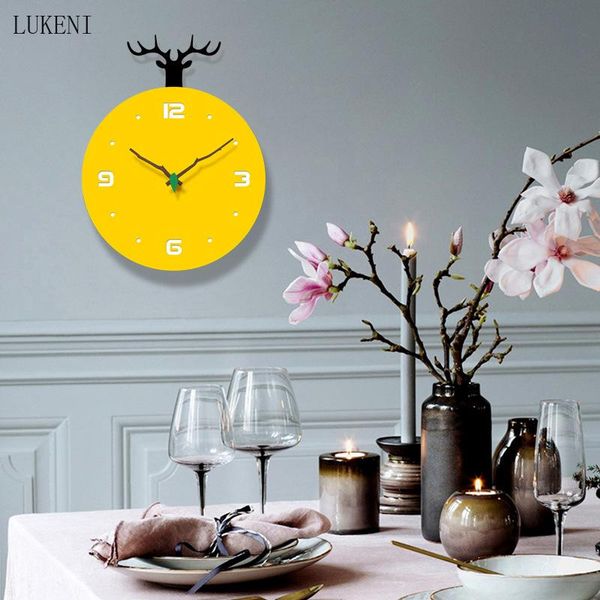 

wall clocks yellow antlers folk laser engraving stereo clockhome decor