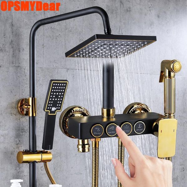 

thermostatic shower set bathroom cold mixer system round rod square head bath faucet spa rainfall luxury torneira tap sets
