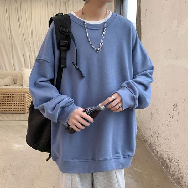 

men's hoodies & sweatshirts 2021 spring autumn men casual minimalist sweatshirt o-neck long sleeve black blue pullover