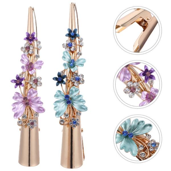 

hair clips 2pcs female long duckbill clip flower design decor alloy accessory