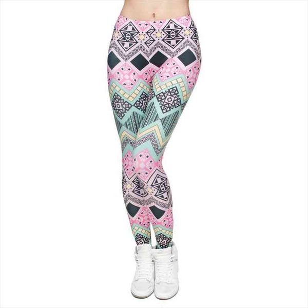 

geometry aztec printing punk womens leggings high waist elasticity legins pant slim fit soft fitness trousers 6 color, Black