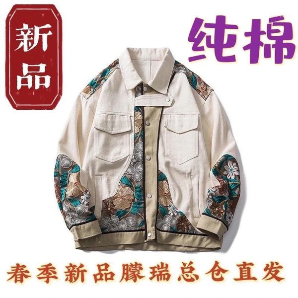 

men's jackets spring american fashion brand embroidery stitching baseball uniform men and women couple loose -fitting workwear jacket, Black;brown