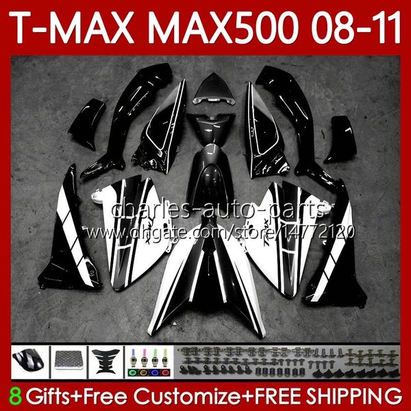 Body Kit für Yamaha TMAX Schwarz Weiß MAX 500 XP500 MAX-500 T 2008-2011 Karosserie 107Nr.102 TMAX-500 TMAX500 T-MAX500 2008 2009 2010 2011 MAX500 08 09 10 11 OEM-Verkleidung