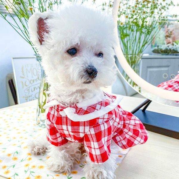 

puppy dog fashion red black white lattice t-shirts skirts 100% cotton dogs clothes casual sport outfits for small pet shirts apparel