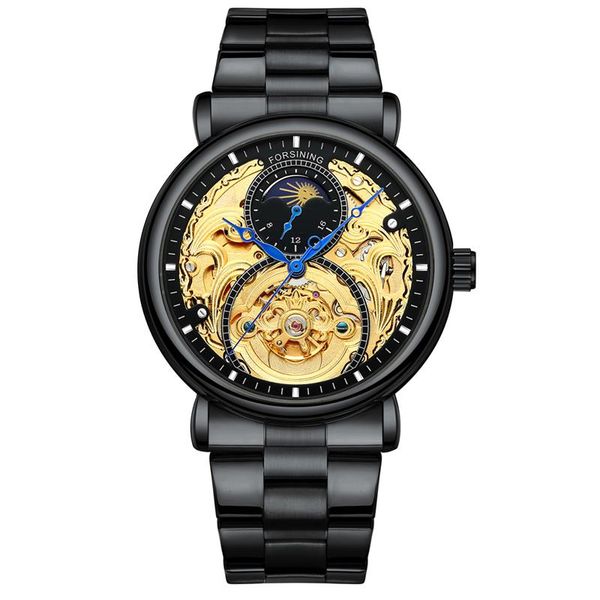 

wristwatches brand forsining fashion casual business watch waterproof stainless steel wristband clock automatic mechanical luxury watche, Slivery;brown