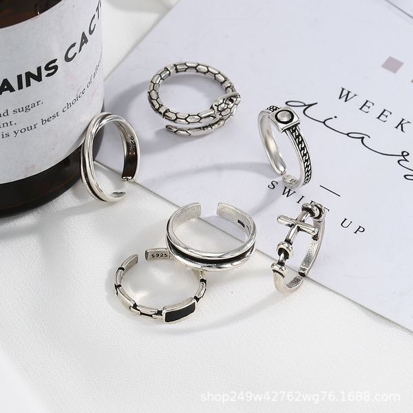 

ring simple make old set female hip hop men's fashion personality niche design open food, Silver