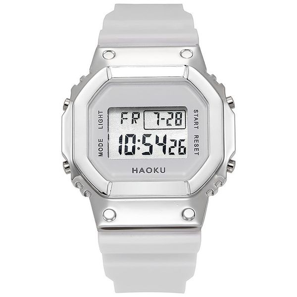 

wristwatches men women watch multifunctional luminous alarm clock waterproof male and female student electronic for boy girl gift, Slivery;brown