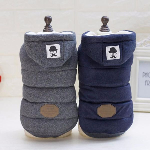 

dog apparel pet winter hooded coat two feet cotton-padded clothes with mustache pattern for keeping warmth health care
