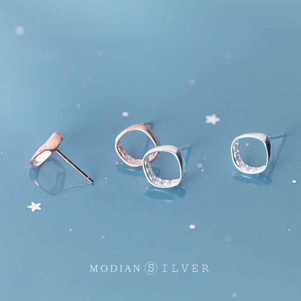 

charm 925 sterling silver square fashion stud earrings for women lucky jewelry rose gold color korean style 210707, Golden;silver