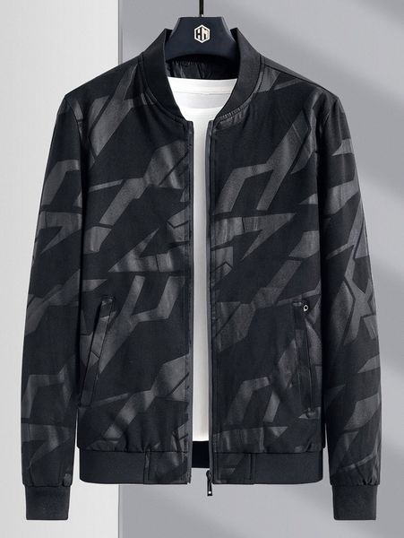 

men geo print zipper bomber jacket without tee t2xx#, Black;brown